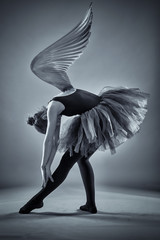 Winged ballerina in monochrome