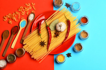 cooking pasta with spice, chili pepper, garlic and badian
