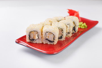 hot rolls Nori fish sushi frying rice cheese Philadelphia California salmon