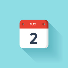 May 2. Isometric Calendar Icon With Shadow.Vector Illustration,Flat Style.Month and Date.Sunday,Monday,Tuesday,Wednesday,Thursday,Friday,Saturday.Week,Weekend,Red Letter Day. Holidays 2017.