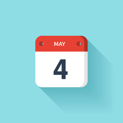 May 4. Isometric Calendar Icon With Shadow.Vector Illustration,Flat Style.Month and Date.Sunday,Monday,Tuesday,Wednesday,Thursday,Friday,Saturday.Week,Weekend,Red Letter Day. Holidays 2017.