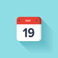 May 19. Isometric Calendar Icon With Shadow.Vector Illustration,Flat Style.Month and Date.Sunday,Monday,Tuesday,Wednesday,Thursday,Friday,Saturday.Week,Weekend,Red Letter Day. Holidays 2017.