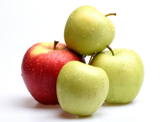 red and green apple fruit isolated on white
