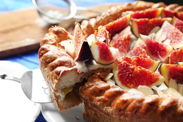 Fresh cake with figs closeup