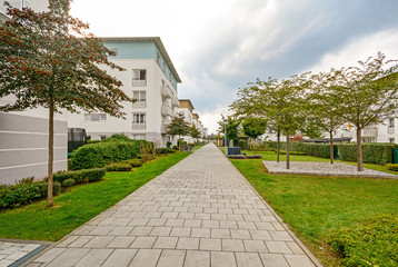 New modern residential buildings in the city, urban development of apartment houses