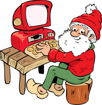 Jultomte med gammal PC, Cartoon santa with old PC