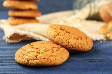 Diet cookies with oatmeal on  wooden background