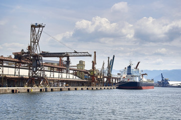 Ship docked in port of Santos, Brazil