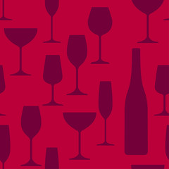Wine glasses and bottle background pattern.
