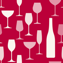 Wine glasses and bottle background pattern.