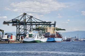 Fototapeta premium Ship docked in port of Santos, Brazil