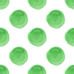 Abstract pattern with of watercolor circles in shades green and white. Hand drawn polka dot. Texture for textile, wrapping paper, greeting card, invitation, wallpaper