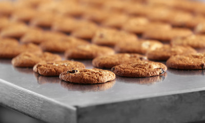 Production line of baking  cookies, closeup