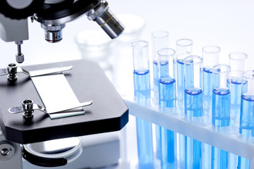 Laboratory, chemistry and science concept on white background