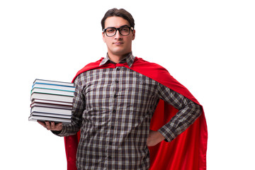 Fototapeta premium Super hero student with books isolated on white