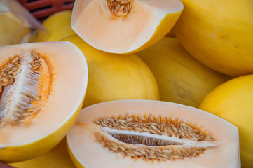 Honeydew melon on a fruitmarket, Yangon