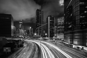 Hong Kong City at night in Black and White   
