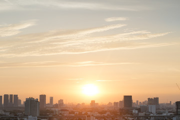 background of sunshine in the city at morning time