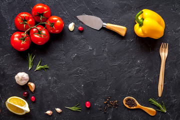 concept cook work on dark background top view mock up