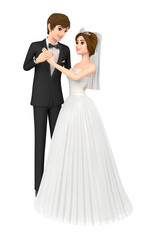 Fototapeta premium 3D illustration character - The happy young couple who gets married.