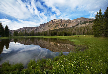 High alpine lake in front of Hayden Peak, Wasatch National Forest, Uinta Mountains, Utah