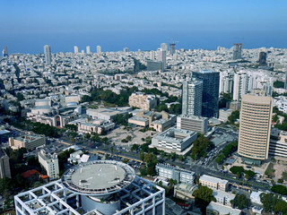 Tel Aviv skyline viewed from the Azrieli Center observation tower