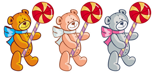 Cute teddy bears. Children toys. Vector clip art.