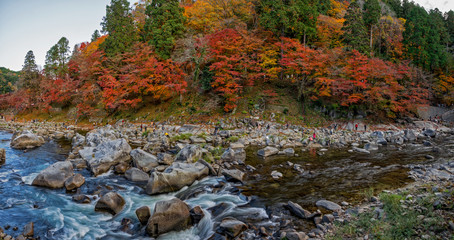 Autumn foliage and water stream at Korankei, Nagoya, Japan.