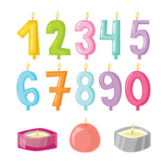 Vector candle numbers with fire.