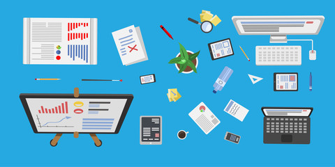 Vector work place top view.