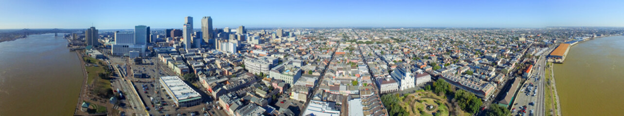 New Orleans, LA. Aerial panoramic view at sunset