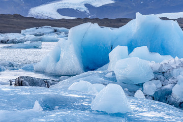 Icebergs floating in Jokulsarlon glacial lagoon