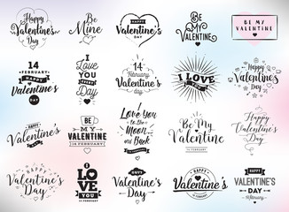 Happy Valentines day typography set. Vector design.