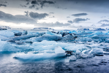 Icebergs floating in Jokulsarlon glacial lagoon