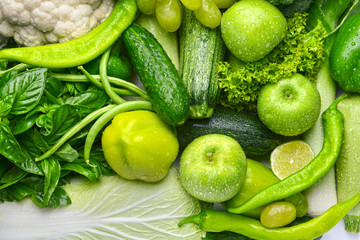 Green vegetables and fruits background