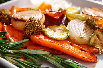 Plate with grilled vegetables, closeup