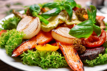 Plate with grilled vegetables, closeup