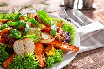 Plate with grilled vegetables, closeup