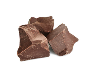 Pieces of tasty chocolate isolated on white
