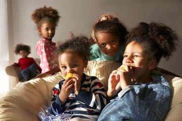 Cute African girls having fun at home