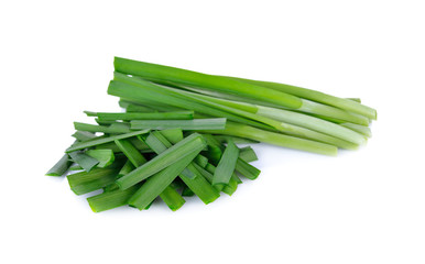 fresh chinese chives on white background