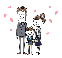卒業式イメージ：両親と男の子
