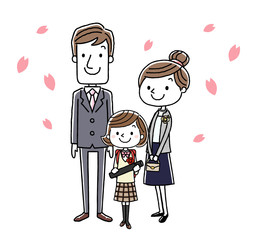 卒業式イメージ：両親と女の子
