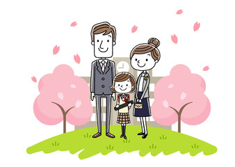 卒業式イメージ：両親と女の子
