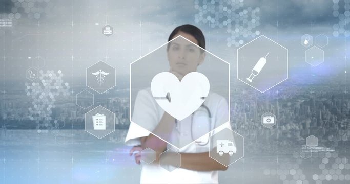 Male doctor touching virtual digital interface screen 4k