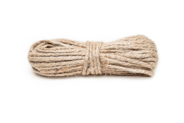 Hemp rope on isolated white background.