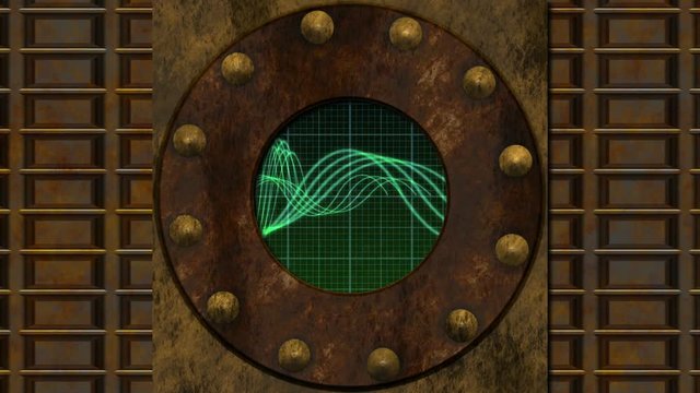 Round Digital Screen on Rusty Steam Punk Background  -    Video Footage  
