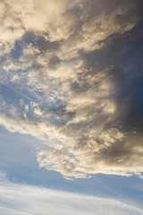 Cumulus clouds against a blue sky. Overcast. Anticyclone. Weather forecast.