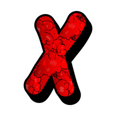 Letter X filled with comic book explosion, background.
