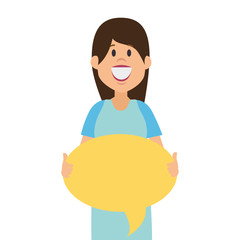woman avatar character with speech bubble vector illustration design